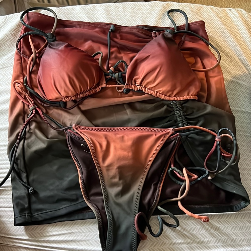 Whitefox ombre bikini top bottom and skirt set sunset